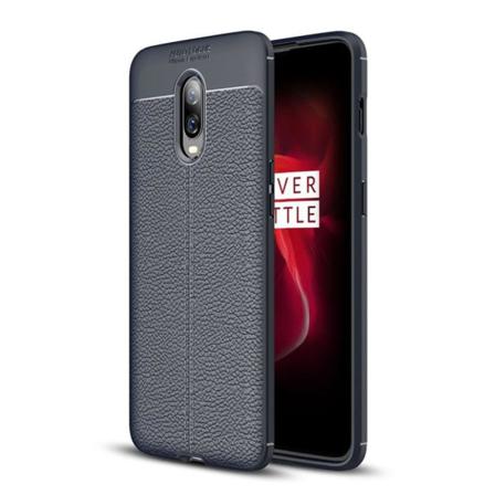 Oneplus 6t Silikonplast Mobilskal Med Litchi Textur - Mörkbl