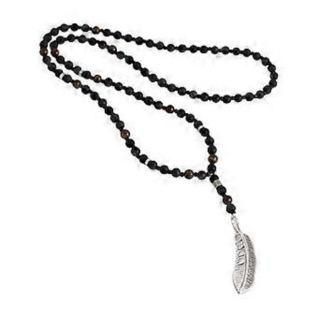 Elegant Långt Halsband med Pärlor Vackert Långt Turkos Halsband med Fjäder Modern Nyckelbenskedja Berlock (brun fjäderberlock)