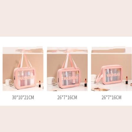 3 stk gjennomsiktig sminkepung, vanntett PVC toalettveske med glidelås