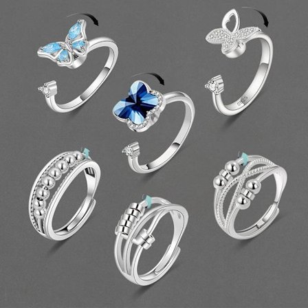 6 st Fidget Ångestringar Justerbara Ringar Set Justerbara Ringar Fidget Ringar Ångestpärlband, Stapelbara