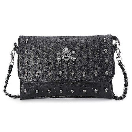 Dam Handväska Nitar Gotisk Dödskalle Väskor Kedja Messenger Crossbody Axelväska (FMY)