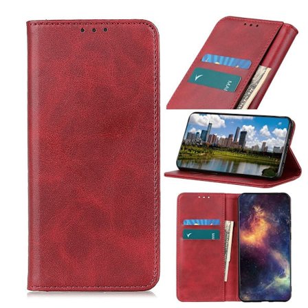 Wallet-style Genuine Leather Flipcase For Samsung Galaxy S22 Plus - Punainen