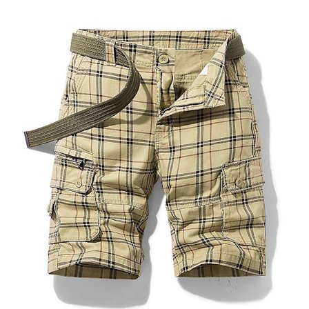 Herr Rutig Shorts Midja Lös Mångsidig Twill Cargoshorts