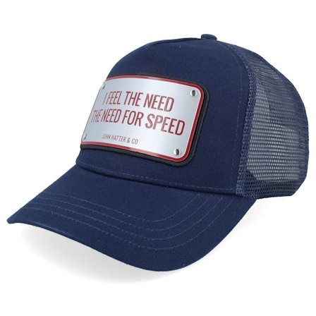 John Hatter & Co - Blå trucker Kasket - Need For Speed Blue Aluminium Plate A-Frame Trucker @ Hatstore