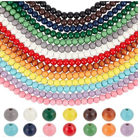 574 kpl 10 mm värikkäitä puuhelmiä, 14 väriä, pyöreitä puuhelmiä, suuria reikiä, puuvälilevyhelmiä DIY-kausiluonteiseen kevään pääsiäiskodin 