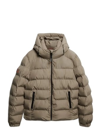 Hooded Sports Puffer Jacket Beige Superdry