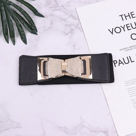 Bred elastisk midjeband Rhinestone Bow Knot Damkorsettbälte W