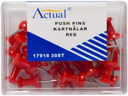 Actual Kartnålar ACTUAL cylinderformad röd 30/fp - Lyreco - Kontorsmaterial - Häftstift och kartnålar - Kartnålar