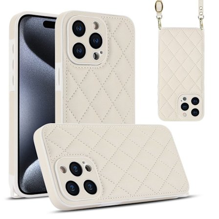Fodral för iPhone15 6.1 vit axelrem crossbody diamant handväska