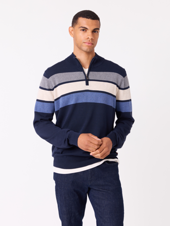 Jean Paul - Gerard stripet zipneck - Herre - Blå - Gensere - S