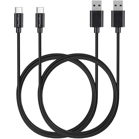 Lot med 2 kablar för Bang & Olufsen BeoPlay E8 2.0/BeoPlay E8 Motion/BeoPlay E8 Sport - USB-C-kabel Svart 1 Meter Phonillico