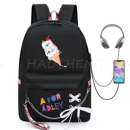 Ny A for Adley Ryggsekk USB-lading Casual Reise Ryggsekk Tenåringer Videregående Laptop Skolevesker Bursdagsgave til Jenter Gutter~06626