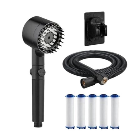 Højtryks 3-mode håndbruser sæt med borefri beslag, 1.5m sprængningssikker slange og 5 filtre