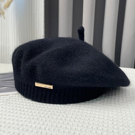 Dame Faux Kaninpels Beret Hat - Blød Let Varm Vinter, Turkisblå/Sort/Hvid/Pink/Brun