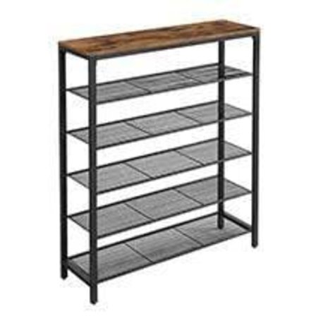 Rootz Skostativ - Skoskab - 5 niveauer - Sideskab - 20 par sko - Metalstel - Entreskab - 100 x 30 x 100 cm - Industriel - Brun - Sort