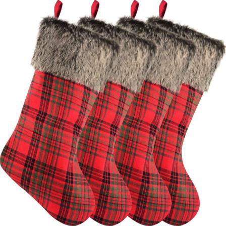 4 stykker julestrømper Xmas Mantel Pejs Hængestrømper Dekorationsstrømper med plys imiteret pelsmanchet til julefestpynt, Pl