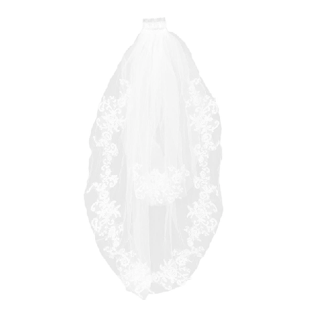 Simpel Elegant Dobbelt Lag Kort Brudeslør med Hårkam (Beige)