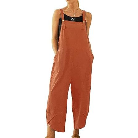 IC Dam Casual Løse Lange Haklappsbukser Jumpsuits med Vide Ben Baggy Bomullsbukser Overall med Lommer PZG