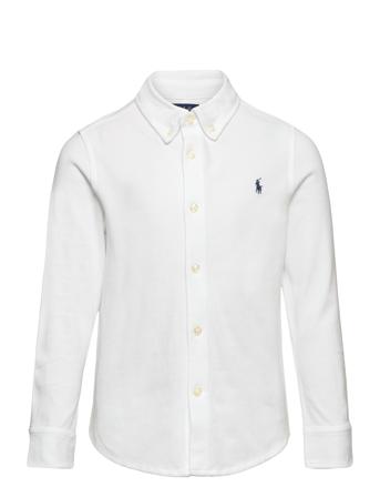 Featherweight Cotton Mesh Shirt Tops Shirts Long-sleeved Shirts White Ralph Lauren Kids