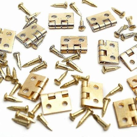 50 stk. Super Mini Foldbart Hengsel i Kobber, Hengsler for Smykkeskrin i Tre, Dørhengsel for Dukkehus, Beslag, Spiker
