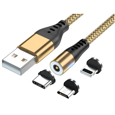 2m magnet kabel med 3 huvud guld