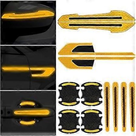 SZTXJ 12 Stycken Reflex Klistermärken för Bil (Gul) Reflex Varningsklistermärken Set för Backspeglar Reflex Bil Sidoklistermärken Bilhandtagsskydd