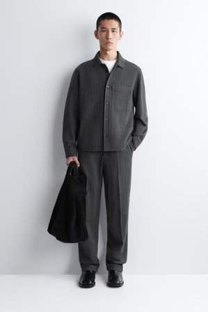 COS Men's Relaxed Elasticated Pinstriped Trousers in Grey