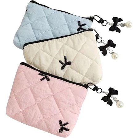 ING av 3 mini sminkevesker Små kosmetikkvesker for håndvesker Toalettmappe med metallglidelås Iøynefallende perleanheng og jenteorganisering for 