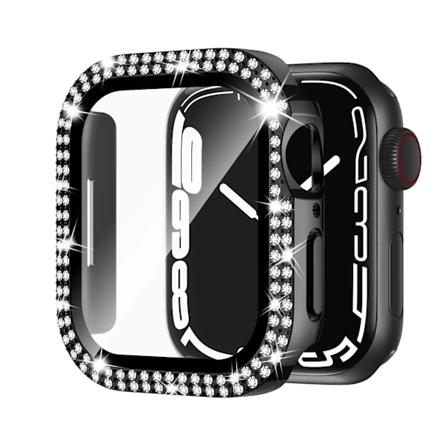 Glas+Diamond Deksel for Apple Watch etui 40mm 44mm 41mm 45mm 38mm 42mm Bling Bumper Beskytter iWatch serie 9 3 5 6 7 8 se etui svart 44mm series 654 