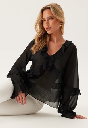 BUBBLEROOM Open Back Frill Blouse Black XL