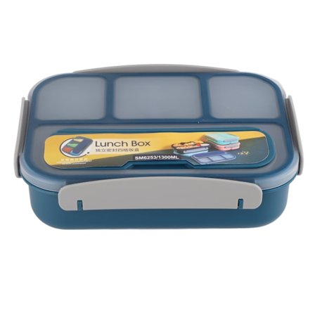 Blå Plastik Bento Madkasse 4 Rum 1300ml Mikrobølgeovn Sikker til Studerende og Kontorarbejdere