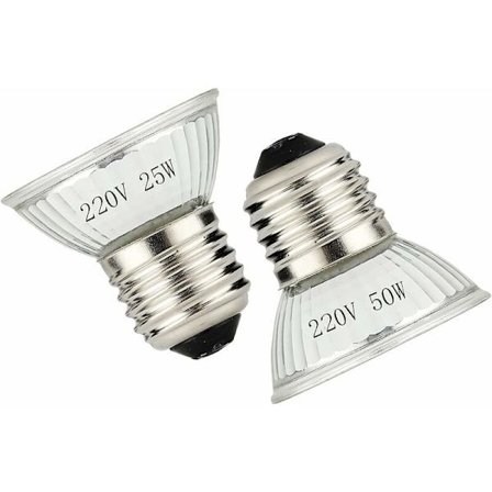 Varme og lys til krybdyrs- og padde terrarier, 2 x 25W/ 50W/E27 UVA UVB pærer.