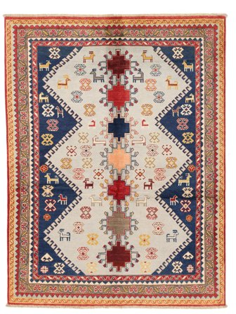 Handknuten Kazak Fine Matta 150X200 Beige/Mörkröd