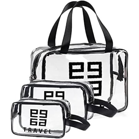 Blå drøm 3-delt transparent rejsesæt til fly, toilettaske