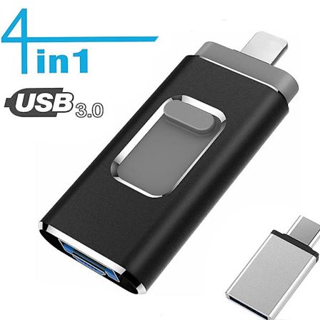 Excellvan 32 GB USB-minnepinne, USB 3.0-pennminne for iPhone/laptop/PC med Micro USB 3.0/USB/Android/iOS/Type C/OTG (svart)