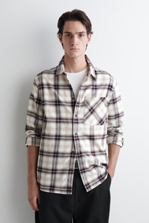 COS Men's Checked Pima Cotton Shirt in Beige
