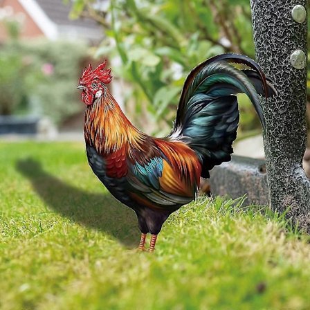 Hane Hage Statuer Utendørs Kyllingdekorasjon Værbestandig Kylling Gårdskunst Stående Skulptur Hagedekorasjon-Perfekt
