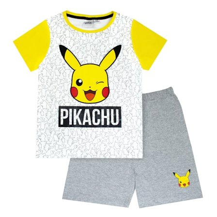 Pokemon Boys Pikachu Face Short Pyjamas Set 7-8 år Marl Grey