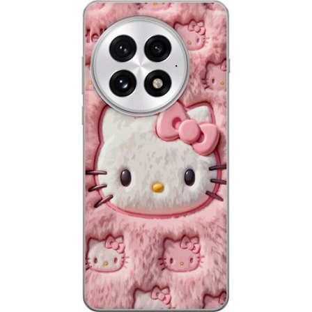 Kompatibelt Mobildeksel til OnePlus 13 Hello Kitty rosa fluffy bakgrunn med ikoniskt ansikt og kawaii-estetikk