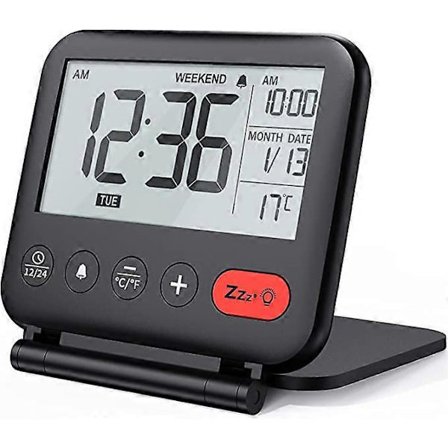 Rvejl de voyage Mini digitalt LCD rejse-ur med kalender, baggrundsbelysning, 12/24 timers temperatur, makeupspejl, lille ur