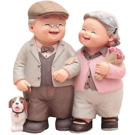 Äldre par figurer i harts, statyer av gammalt gift par, bröllopsdag, kärleksfulla par skulpturer, tårtdekorationer