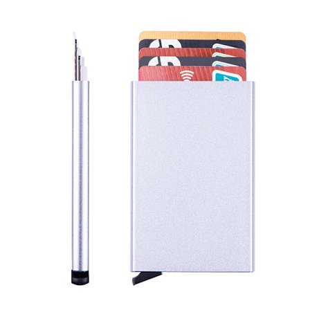 Självutmatande visitkortsfodral Metall, stöldskyddande, visitkortsfodral i rostfritt stål