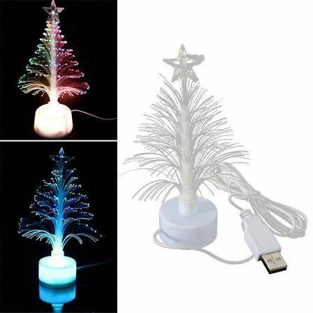 Mini LED Juletre Nattelys Fargeskiftende Fiberoptisk Lys USB
