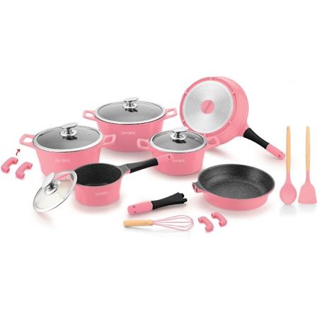 17-osainen induktiokeittotasosarja - vaaleanpunainen Pink