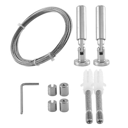 Vægmonteret Gardin Wire Stang Sæt Til Kunstvisning - Rustfrit Stål Foto Hængende Wire Tørresnor Wi (FMY) Sølv