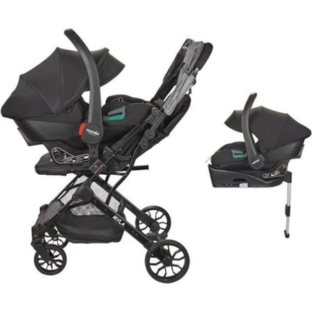 NANIA - 2-i-1 kombinerad barnvagn med Rimini bilbarnstol + isofix-bas - MYLA - 4 hjul - Svart