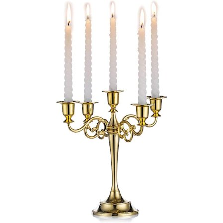 Candelabra-kynttilänjalat, kultaiset, 5-haaraiset, metalliset kynttilänjalat, 27 cm