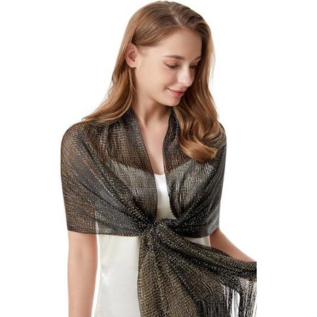 Ett stykke - Svart (175 x 45 cm) Skjerf - Dame sjal med dusker