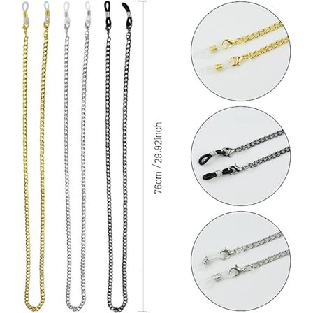 Dame/Herre Tredelt Brillekæde (Sølv Guld Sort, 75cm l