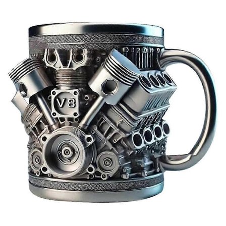 Personlig Rostfri Mugg med Motor-tema, Kreativ 3D Bilmotor V8